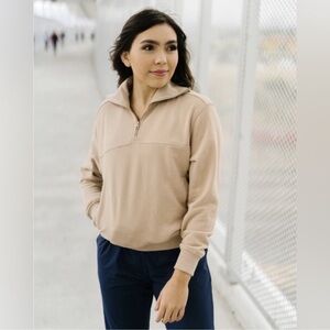ZYIA Neutral Beige Quarter-Zip Pullover
